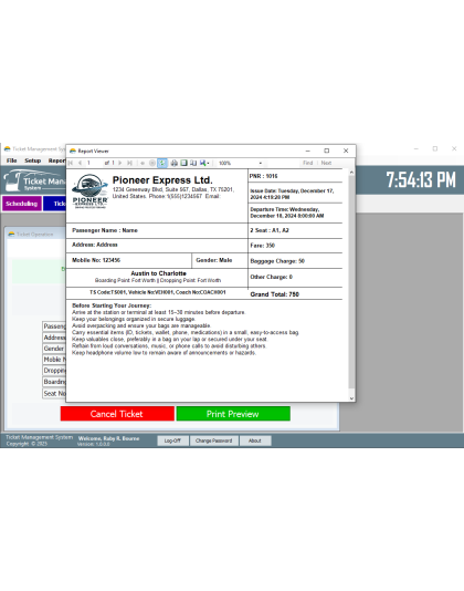 Bus/Train Ticket Management System